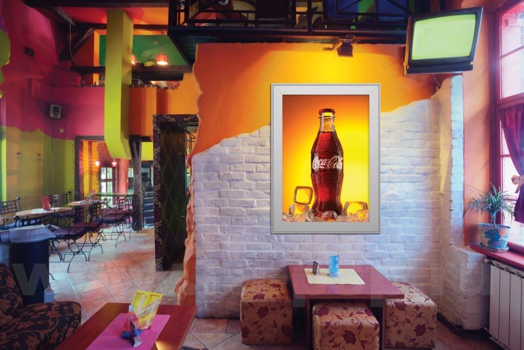 Световая панель фреймлайт для оформления и рекламы в кафе Москвы.